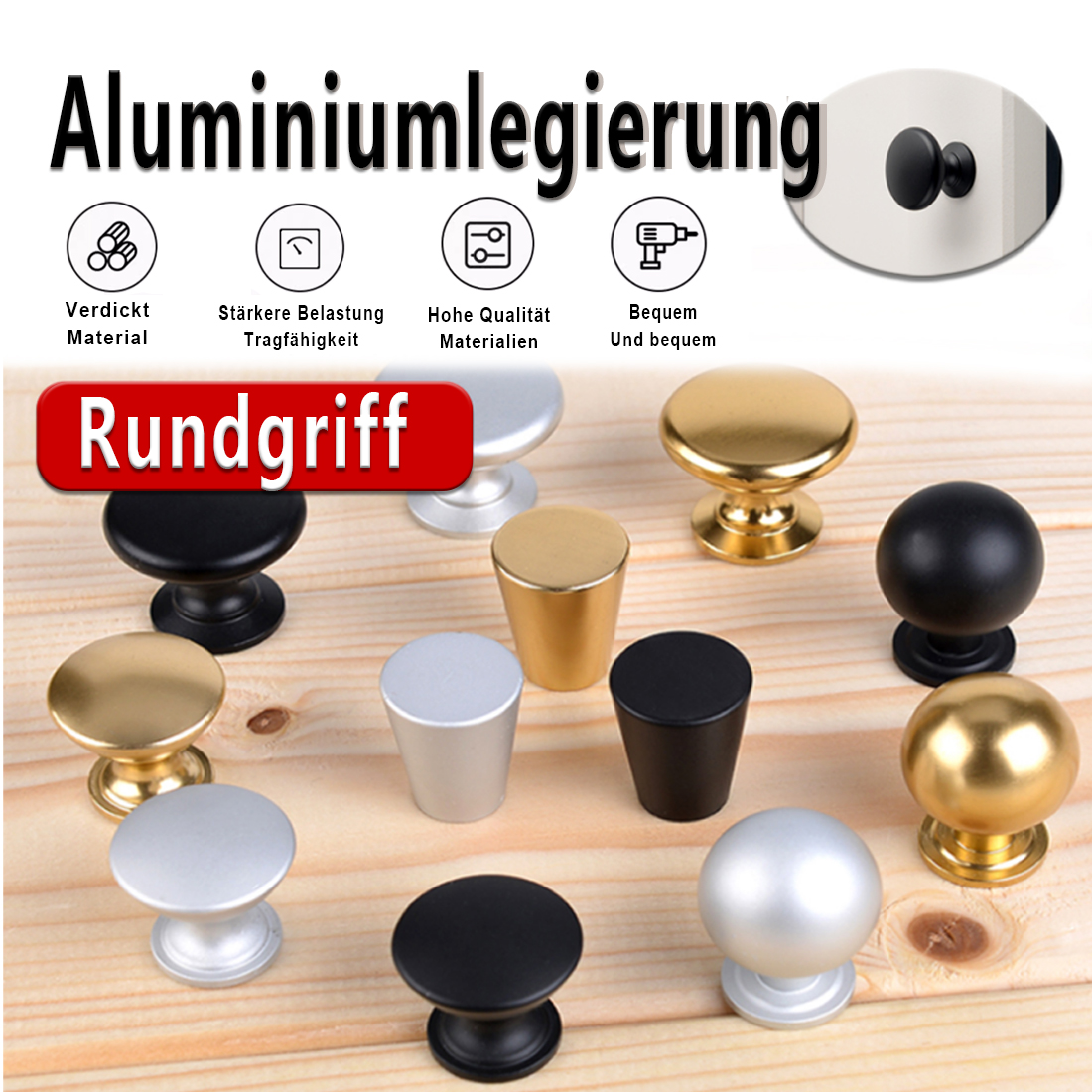 Furniture Hardware Parts - 5PCS Aluminum Kitchen Cupboard Round Shape