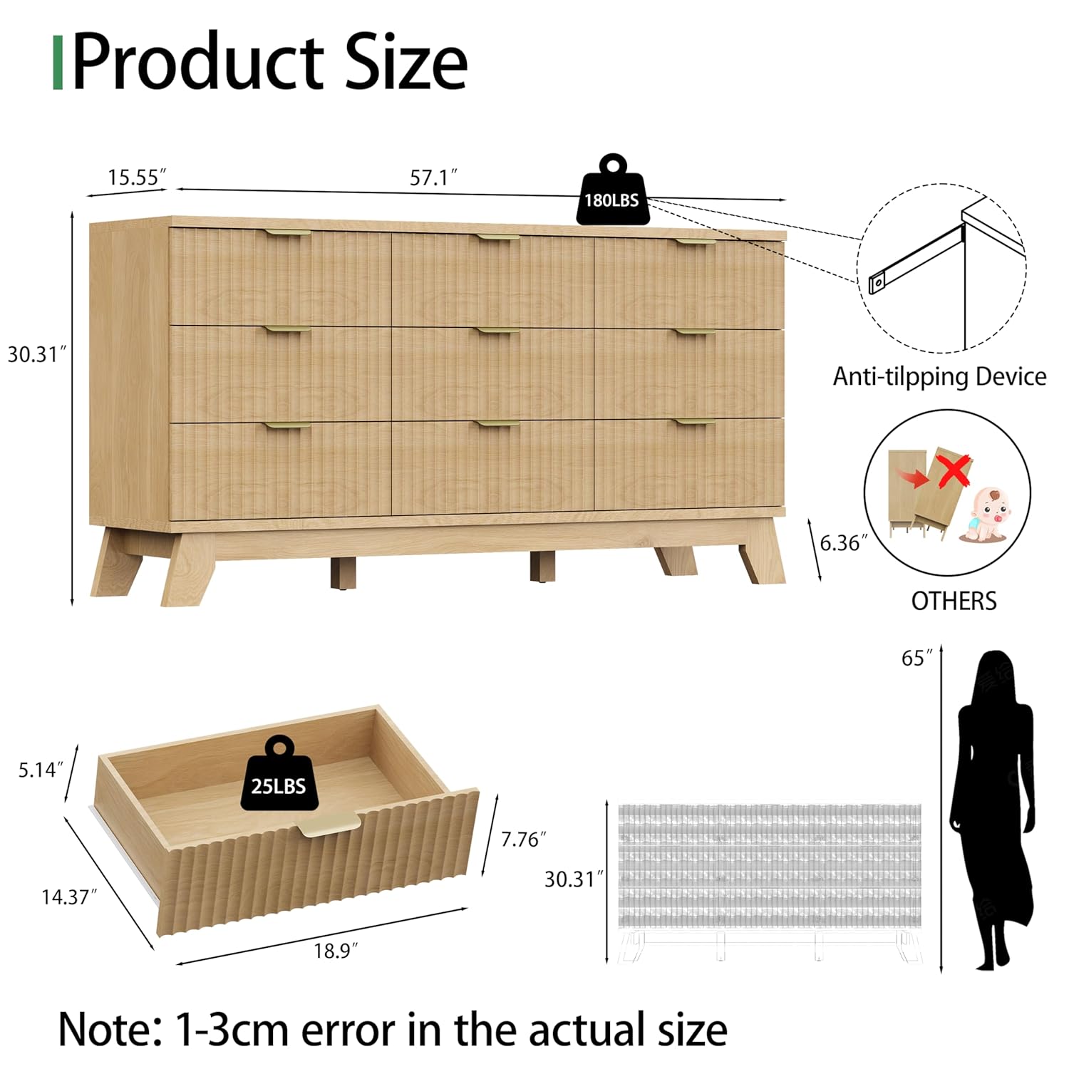 Fluted 9-Drawer Dresser 57